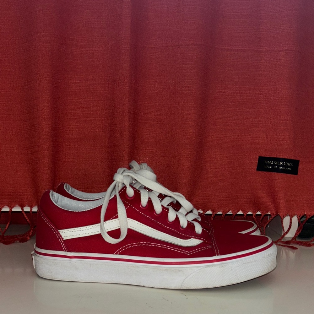 Red and White Vans Sneakers